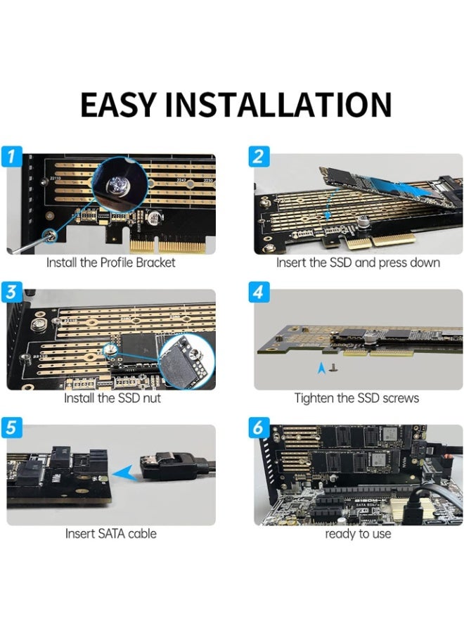 Dual M.2 PCIE Adapter,M.2 NVME(M-Key) or SATA (B-Key) SSD to PCI Express Adapter with PCI Slot Cover,Support PCIE 4.0 X4/X8/X16 Slot,Support M.2 NVME or SATA SSD - Image 4